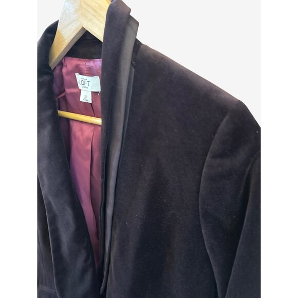 NWOT Ann Taylor LOFT Petites 12P Brown Dark Burgundy Velvet Blazer Holiday Glam - Picture 3 of 6